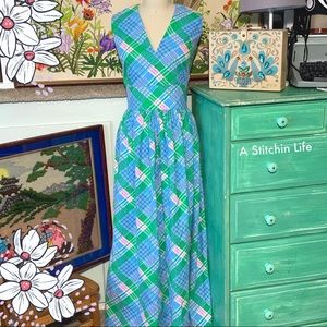 Vintage Custom Plaid and Flocked Polka Dot Dress